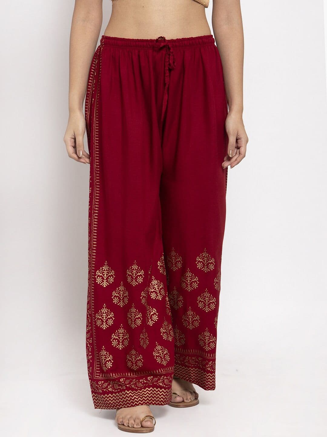 Clora Creation Women Maroon & Gold-Toned Floral Printed Ethnic Palazzos - view 1