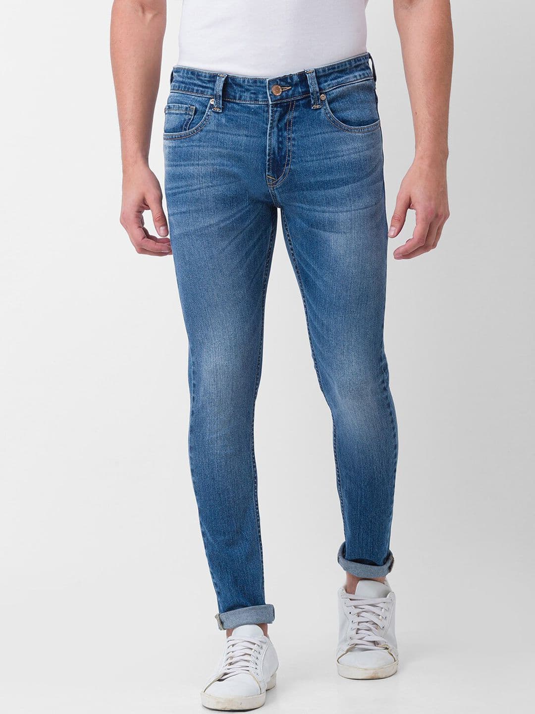 SPYKAR Men Blue Super Skinny Fit Low-Rise Heavy Fade Jeans - view 1