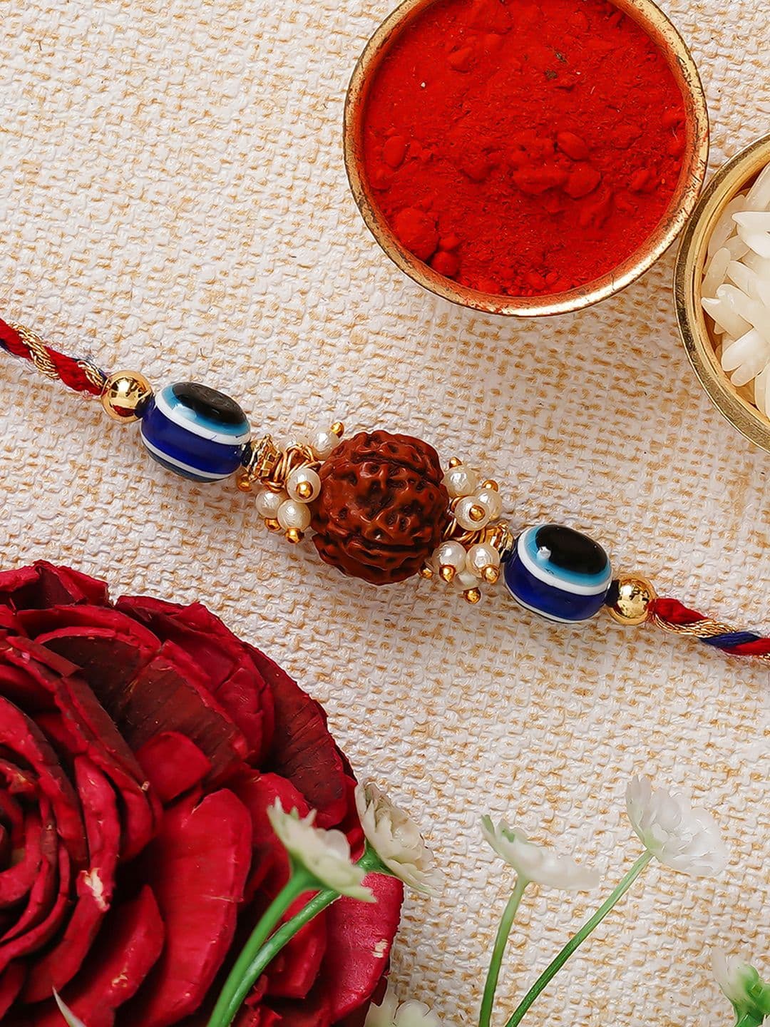 eCraftIndia Multicoloured Evil eye Rudraksh Rakhi and Roli Chawal - view 1