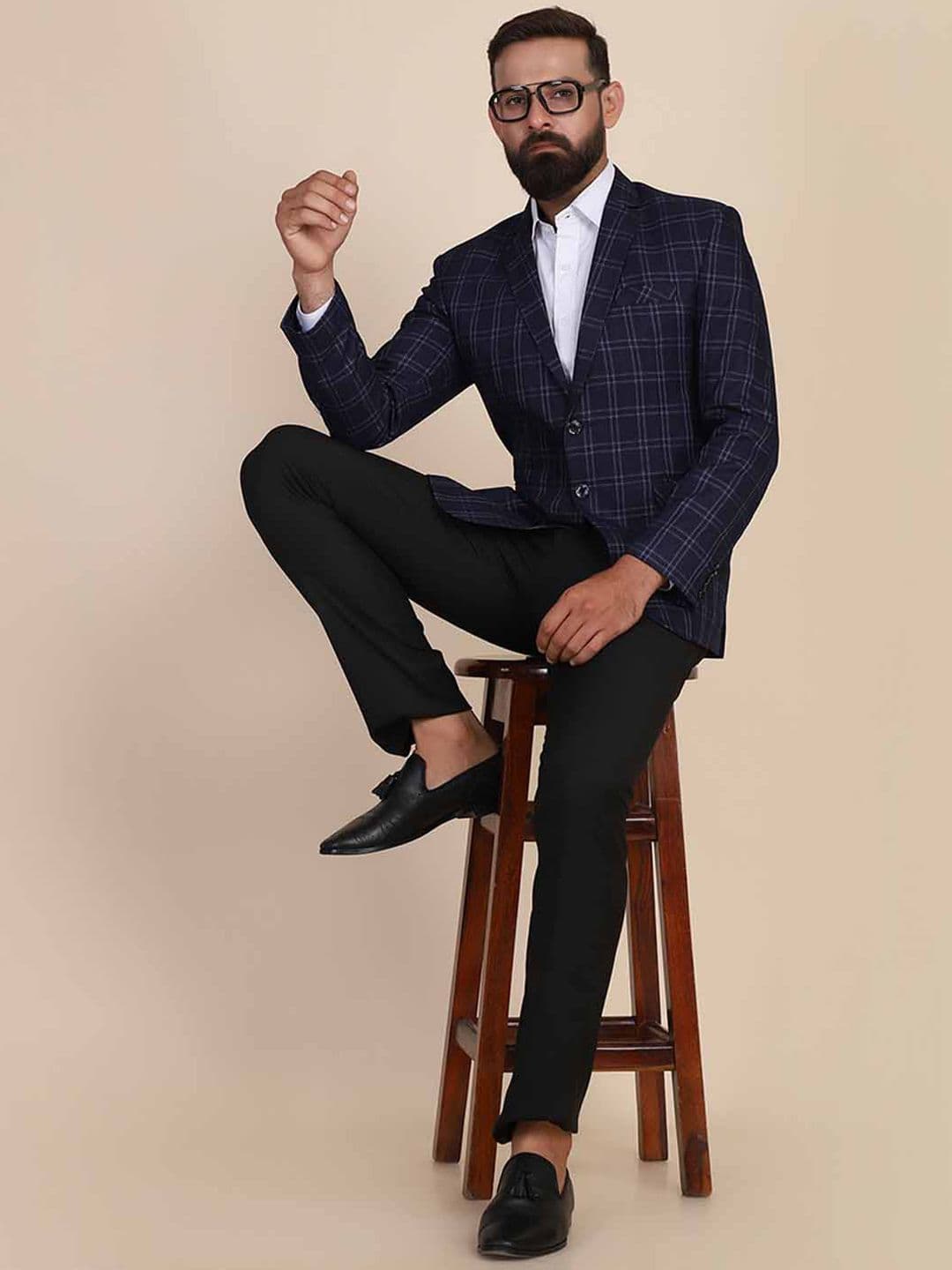 TAHVO Men Blue Checked Single-Breasted Two-Piece Suit - view 1