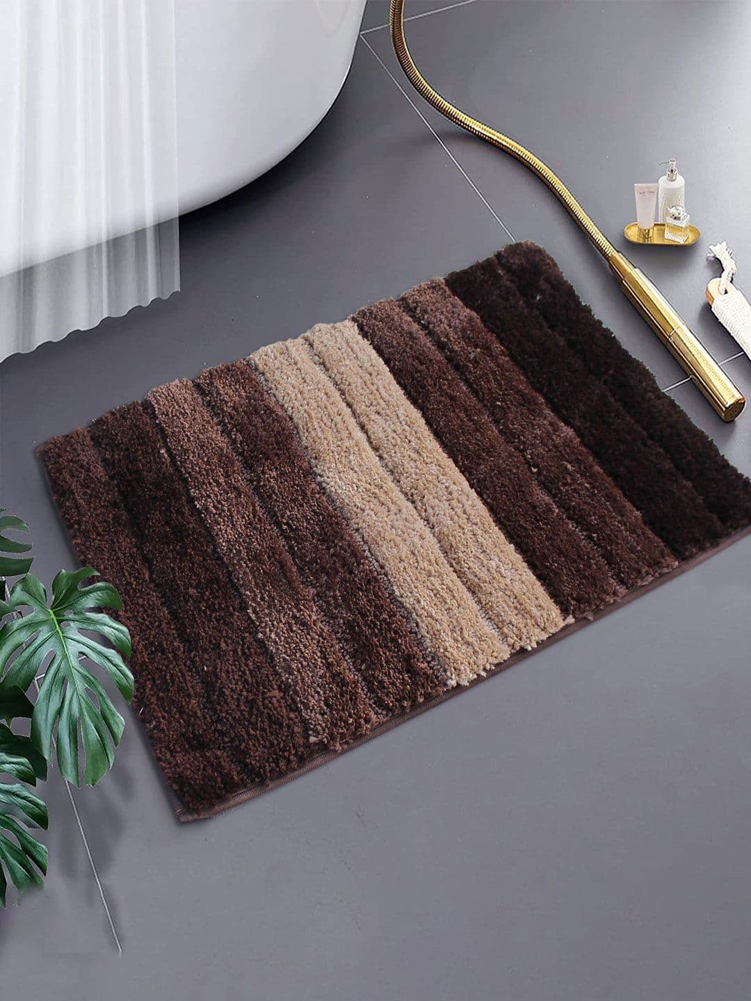 LUXEHOME INTERNATIONAL Brown Striped 1700 GSM Microfibre Doormat - view 1