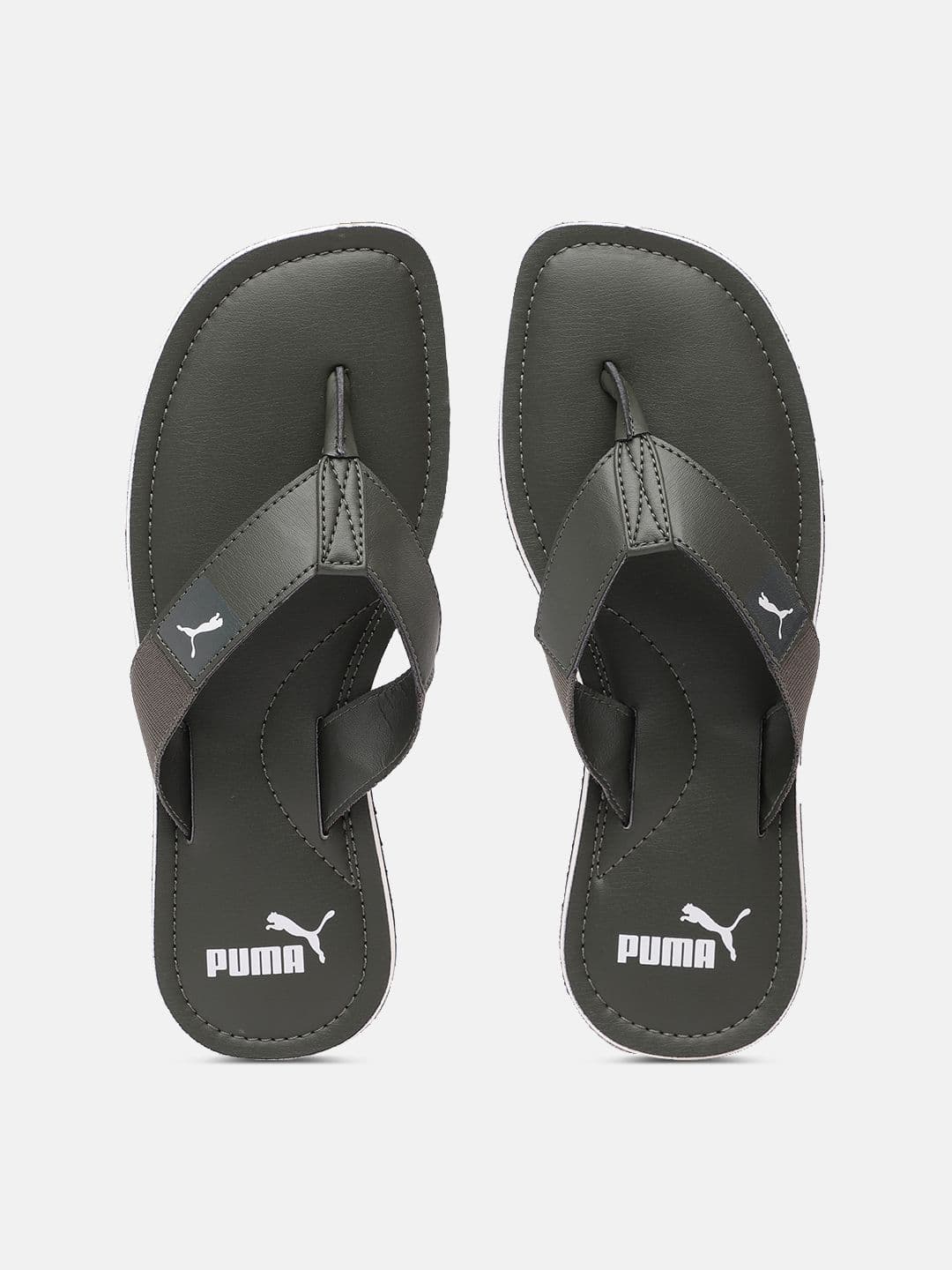 Puma Men Olive Green Solid Thong Flip-Flops - view 1