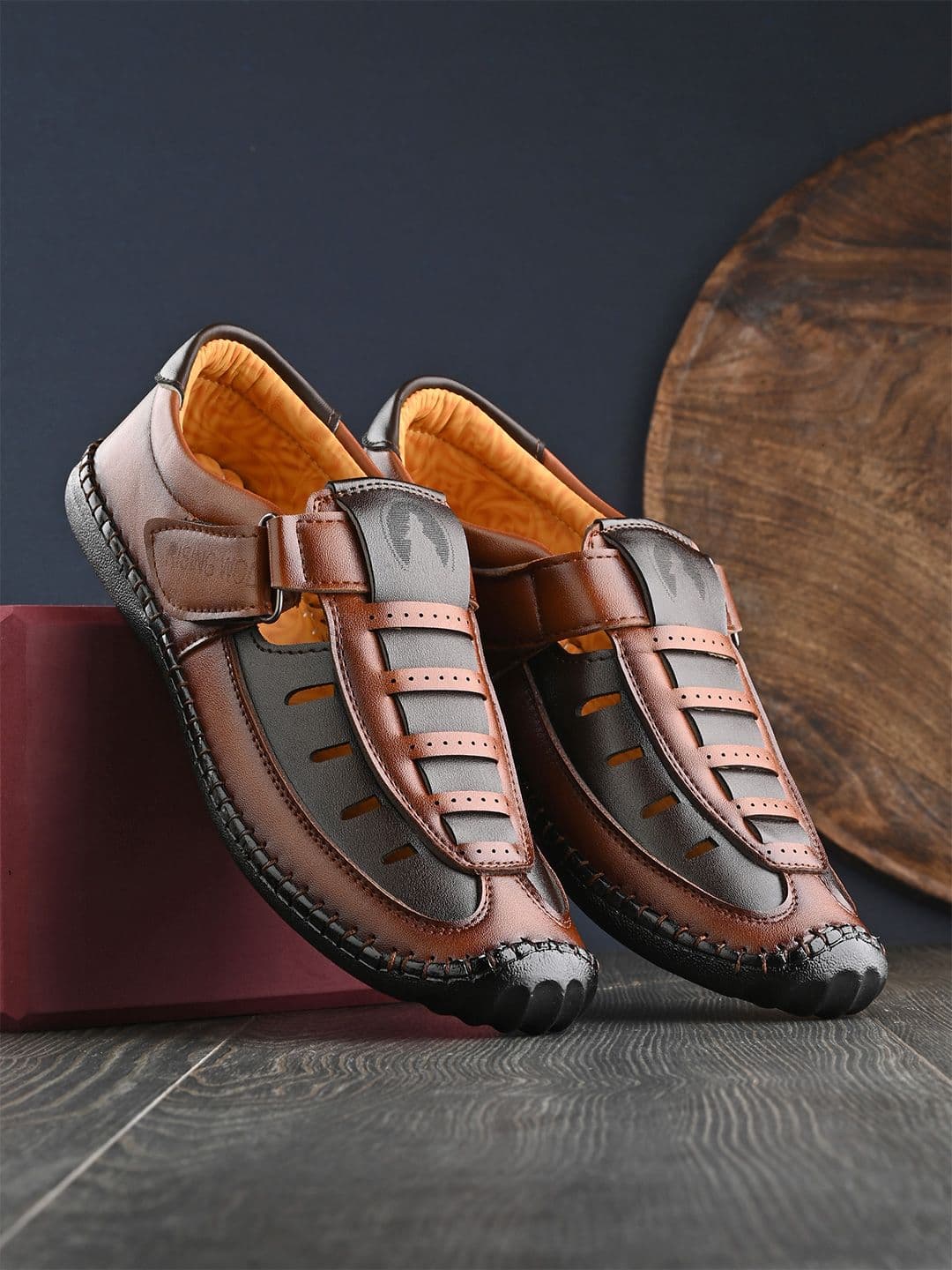Rising Wolf Men Black & Brown Comfort Sandals - view 1