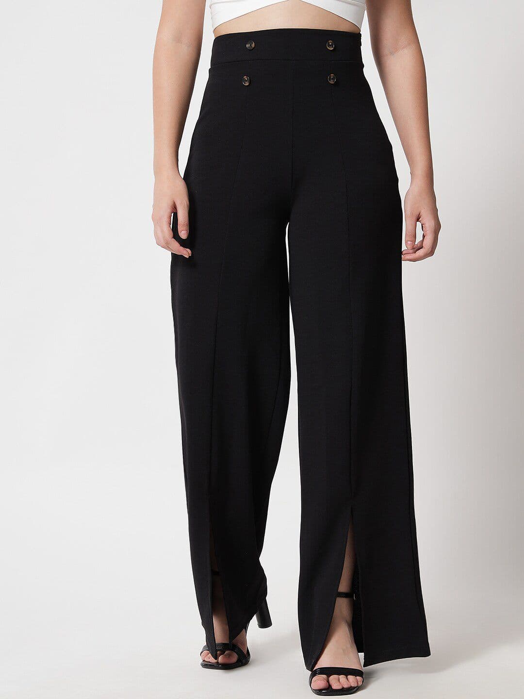 Kotty Women Black Relaxed Straight Fit High-Rise Easy Wash Trousers - view 1