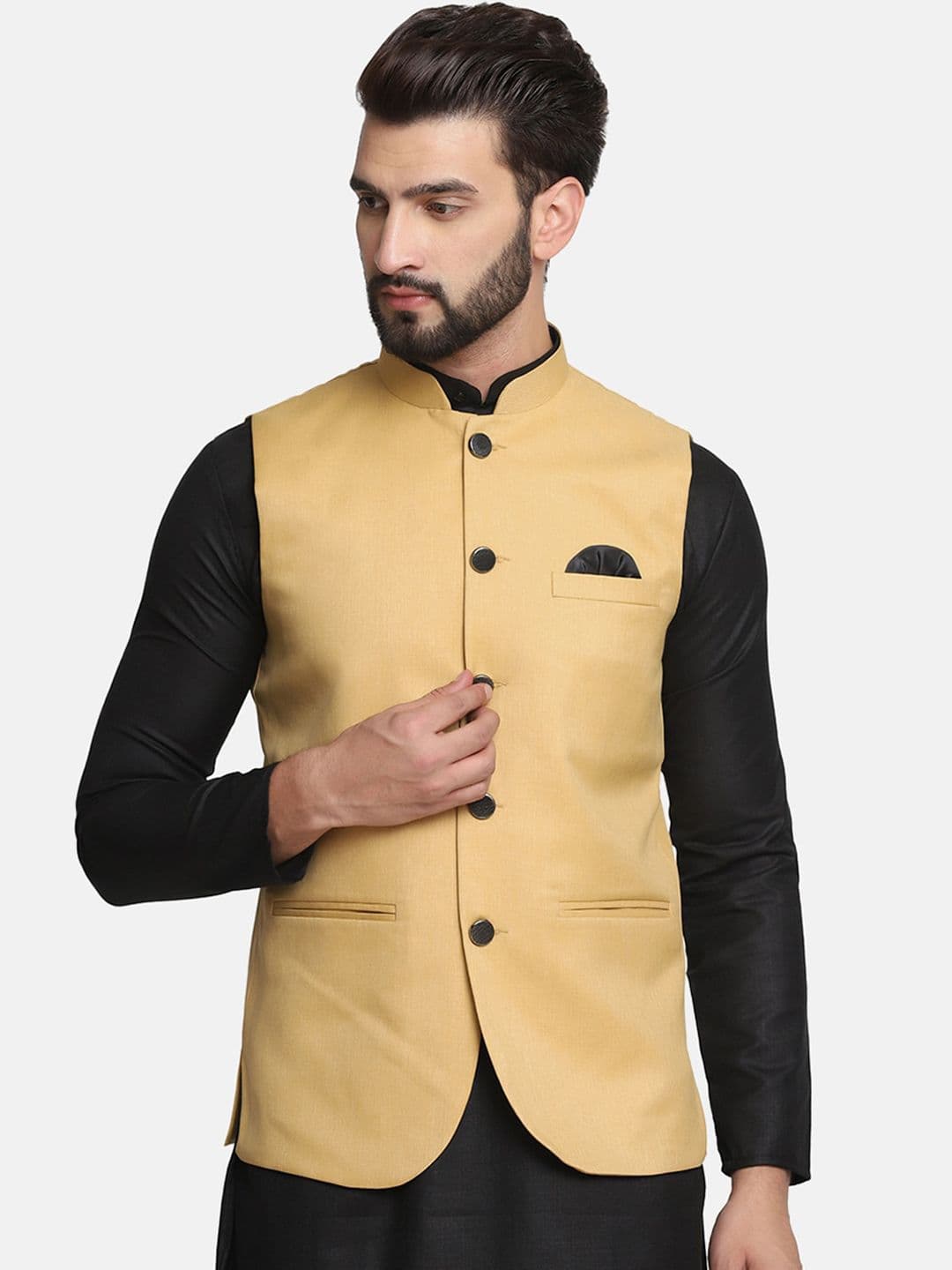 TAHVO Men Gold-Colored Solid Nehru Jacket - view 1