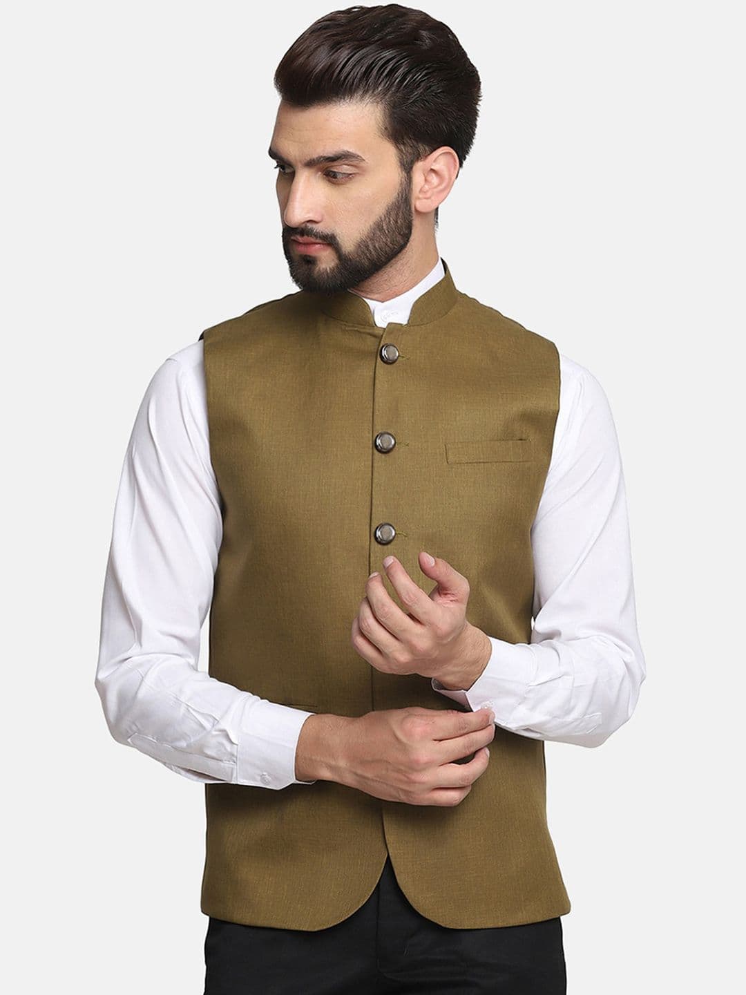 TAHVO Men Green Solid Nehru Jackets - view 1