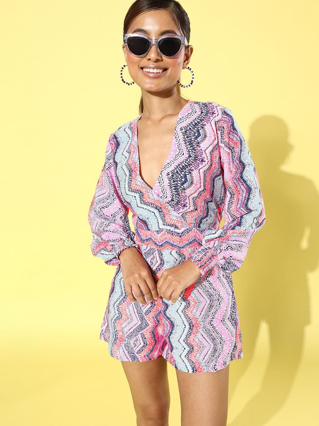 Style Quotient Pink & Blue Printed Jumpsuit - view 1