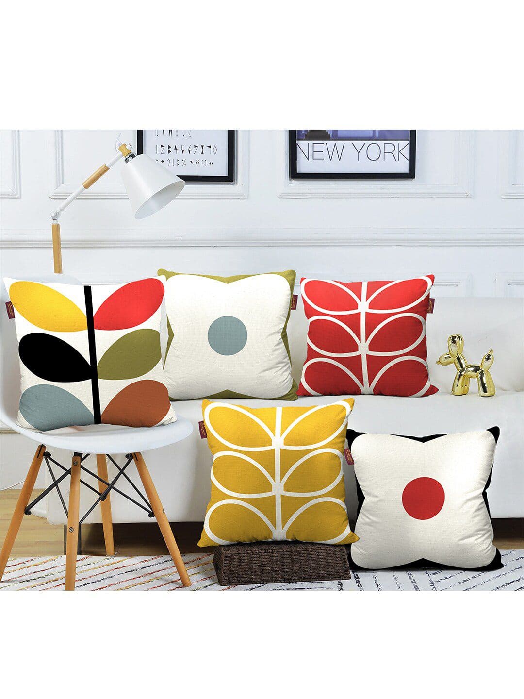 AEROHAVEN Red & Yellow Set of 5 Geometric Square Cushion Covers - view 1