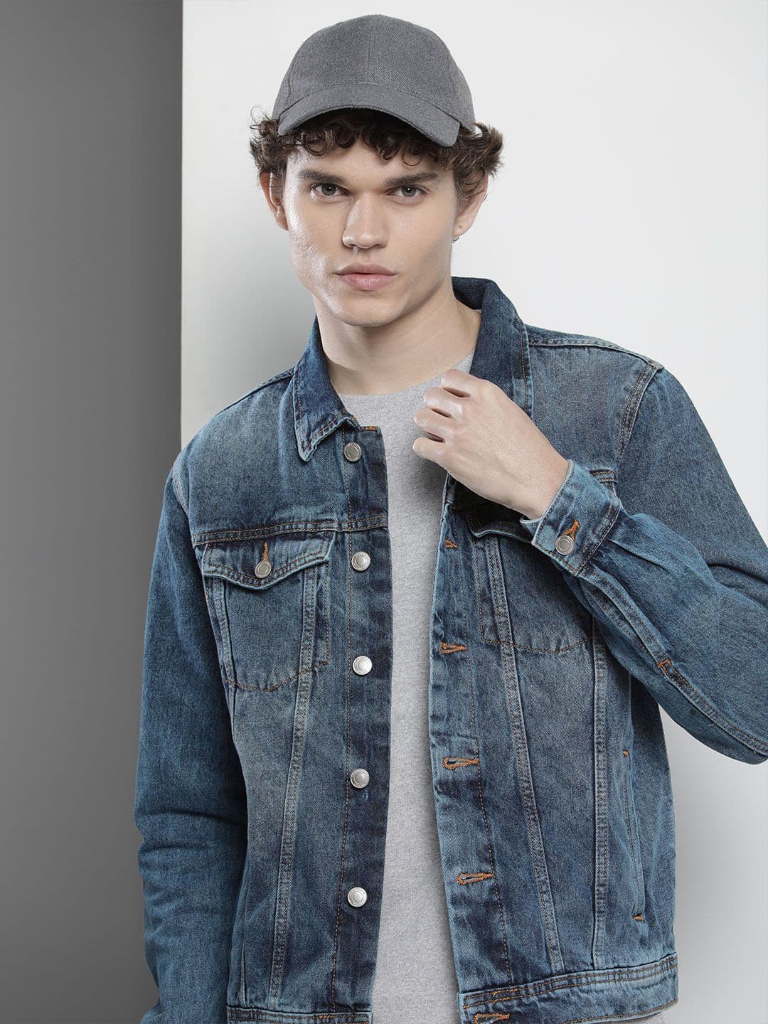 The Indian Garage Co Men Blue Cotton Washed Denim Jacket
