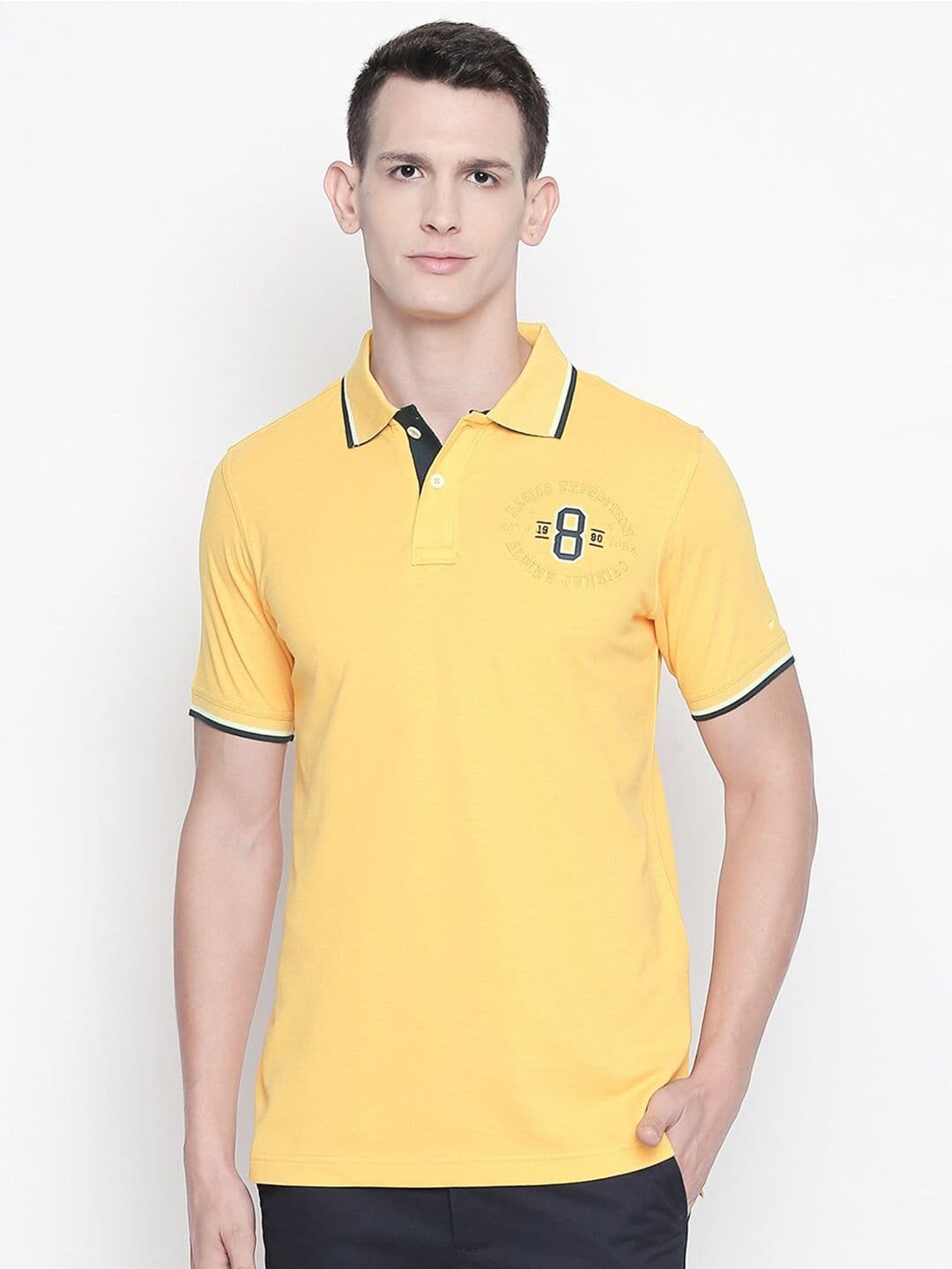 Basics Men Yellow Polo Collar Slim Fit T-shirt - view 1
