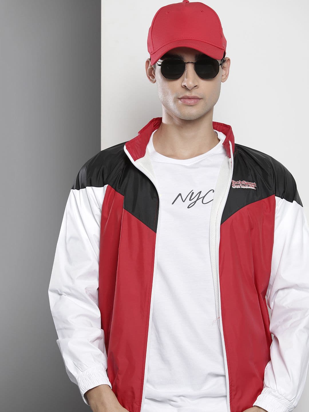 The Indian Garage Co Men Red & White Colourblocked Windcheater Jacket - view 1