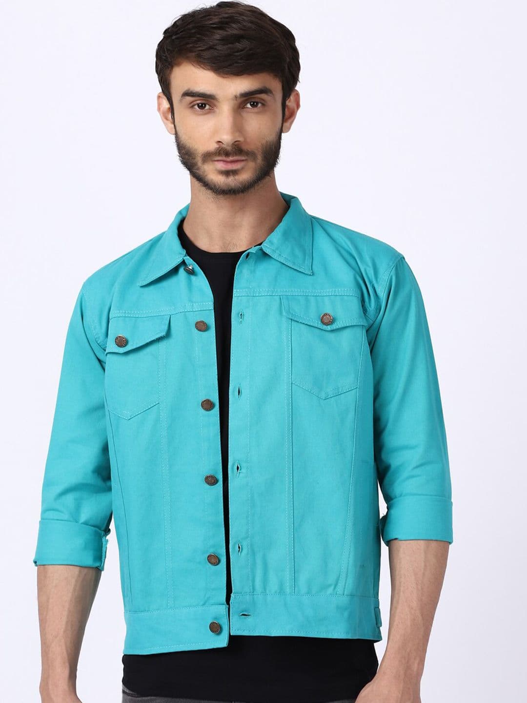 VOXATI Men Blue Crop Denim Jacket with Embroidered - view 1