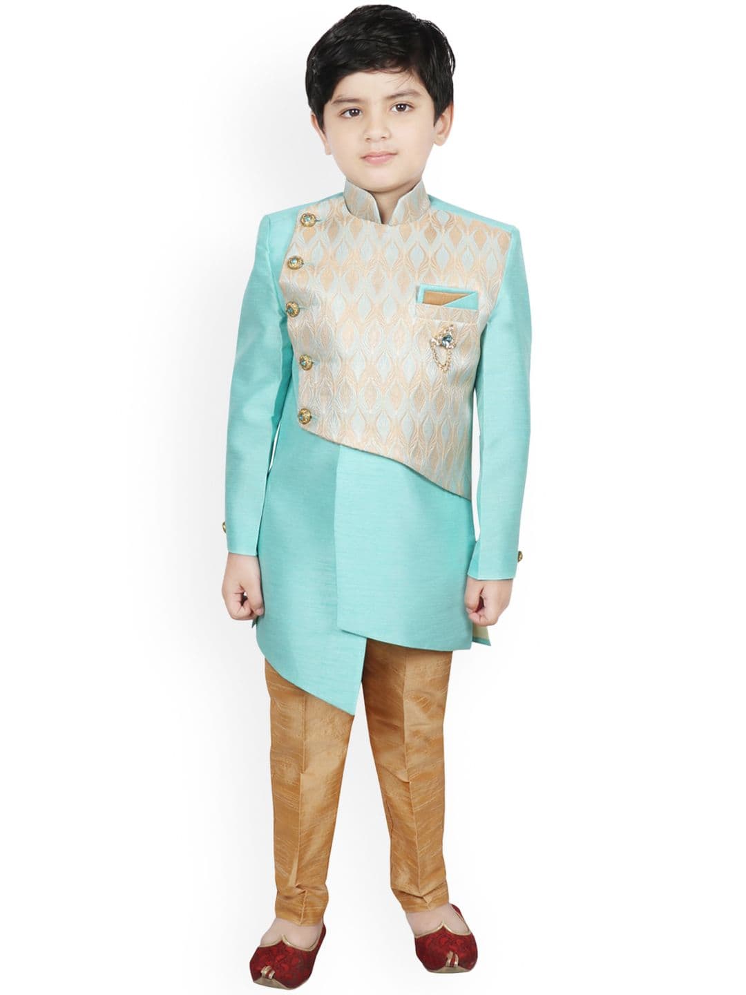 SG YUVRAJ Boys Turquoise Blue Solid Sherwani Set - view 1