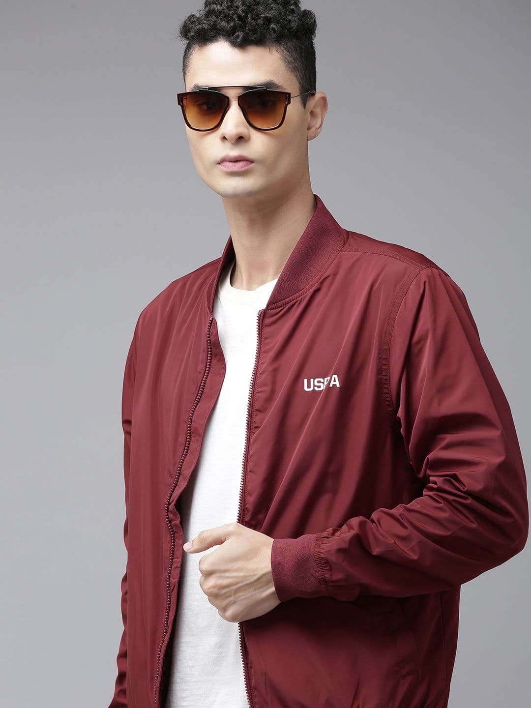 U.S. Polo Assn. Men Maroon Solid Bomber Jacket - view 1