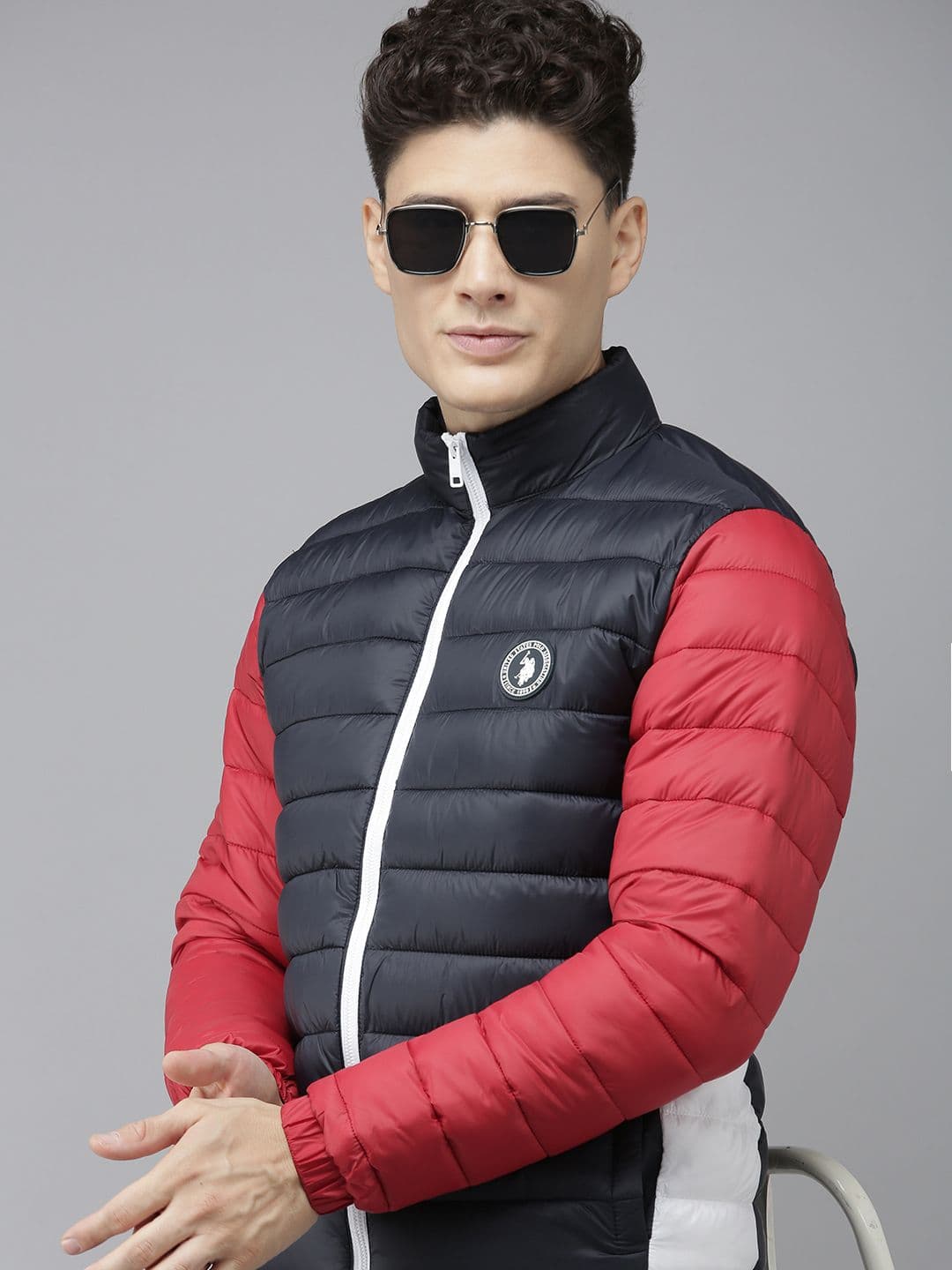 U.S. Polo Assn. Men Navy Blue Red Colourblocked Puffer Jacket - view 1