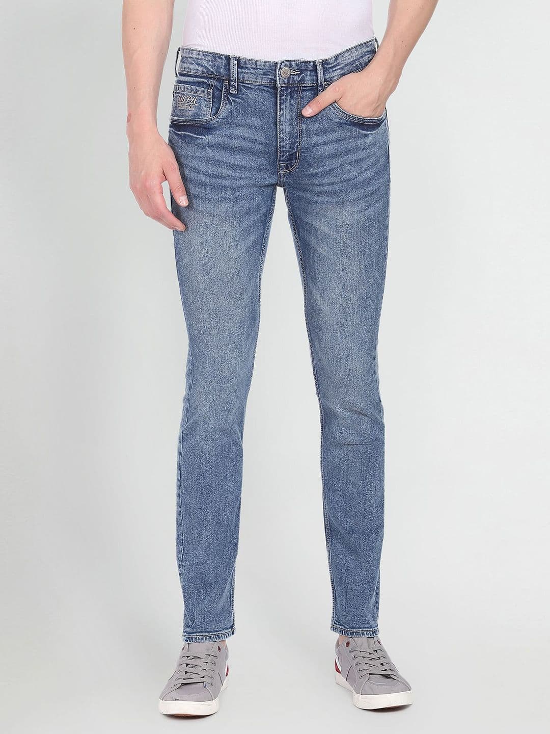 U.S. Polo Assn. Denim Co. Men Blue Slim Fit Heavy Fade Stretchable Jeans - view 1