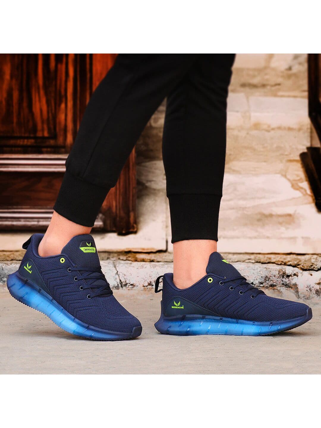 BERSACHE Men Blue Mesh Running Shoes - view 1