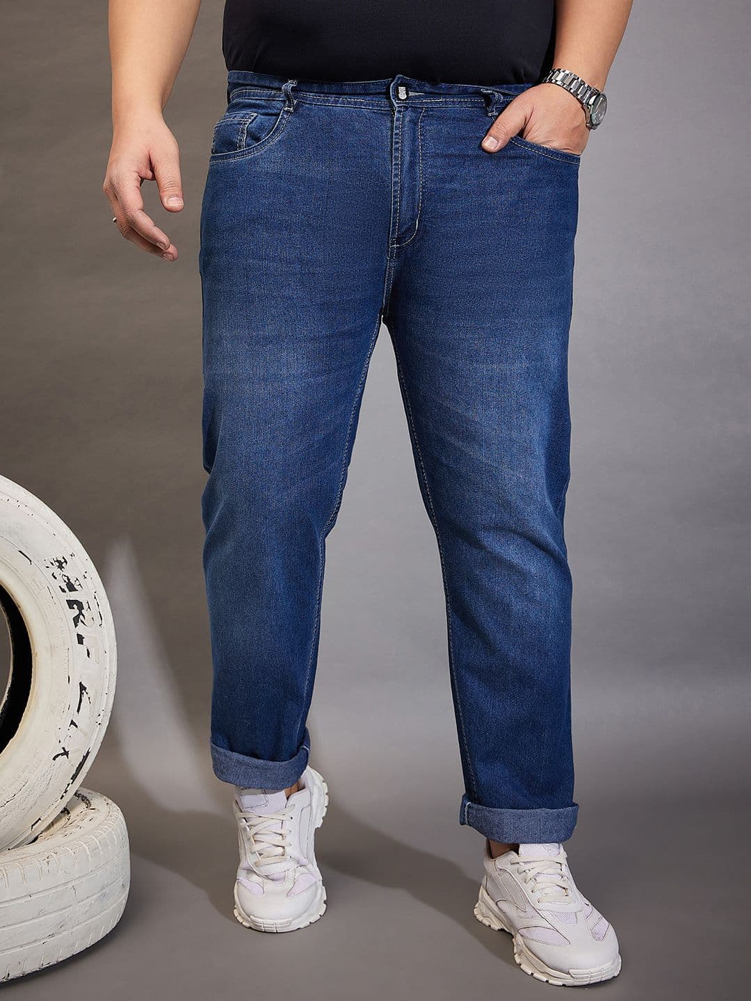 bigbanana Men Washed Plus Size Blue Comfort Low-Rise Heavy Fade Stretchable Denim Jeans - view 1