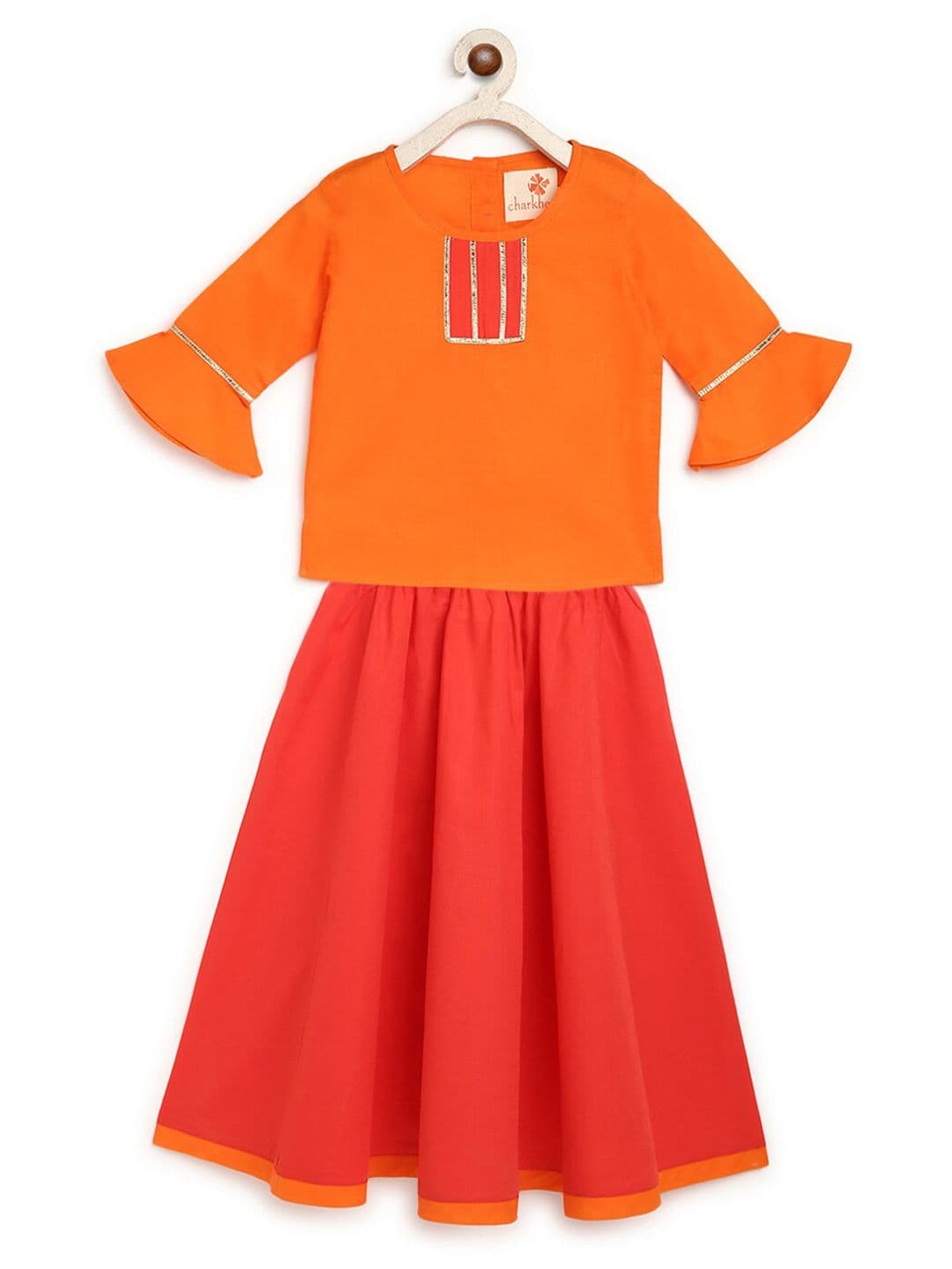 charkhee Girls Orange & Red Ready to Wear Lehenga & - view 1
