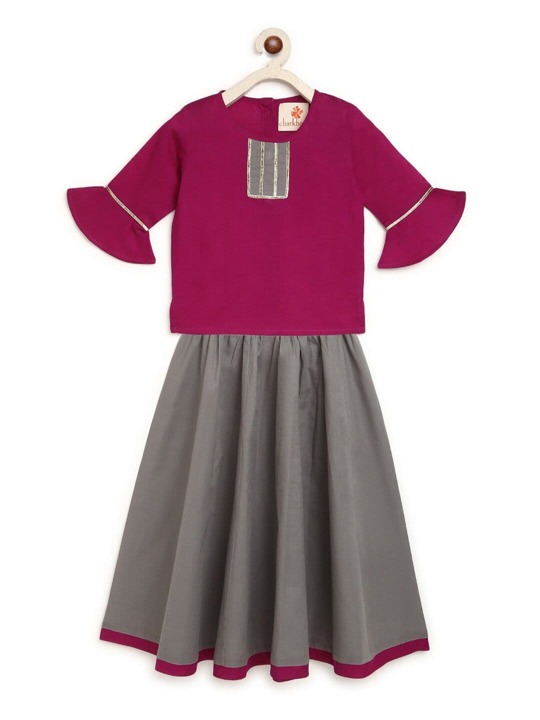charkhee Girls Purple & Grey Ready to Wear Lehenga & - view 1