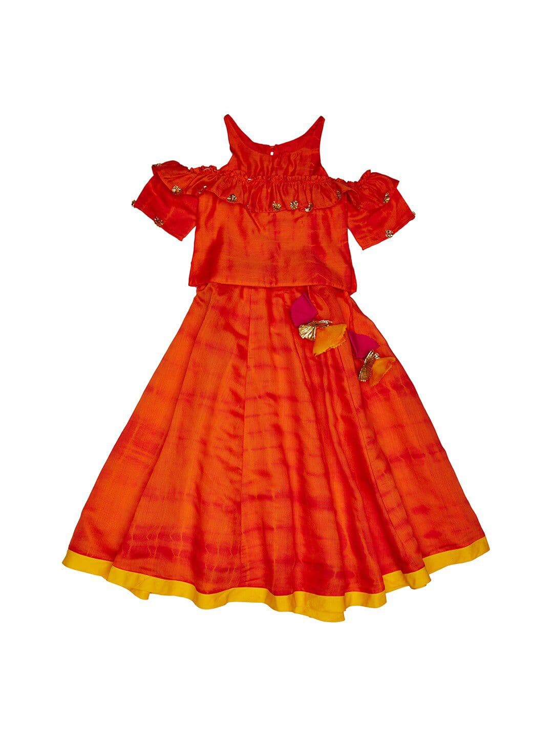 charkhee Girls Orange & Gold-Toned Ready to Wear Lehenga & Choli - view 1