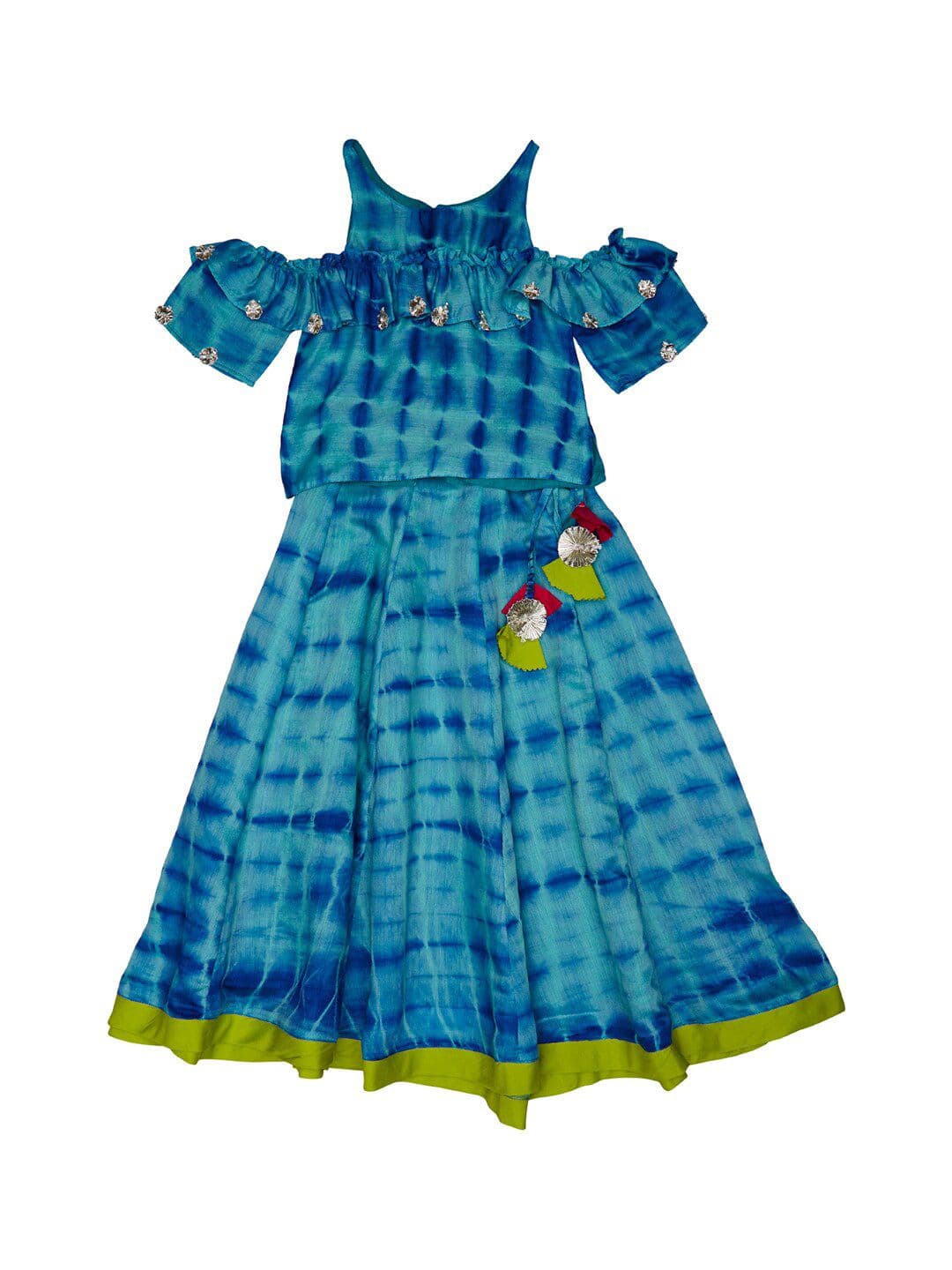 charkhee Girls Blue & Turquoise Printed Ready to Wear Lehenga & - view 1