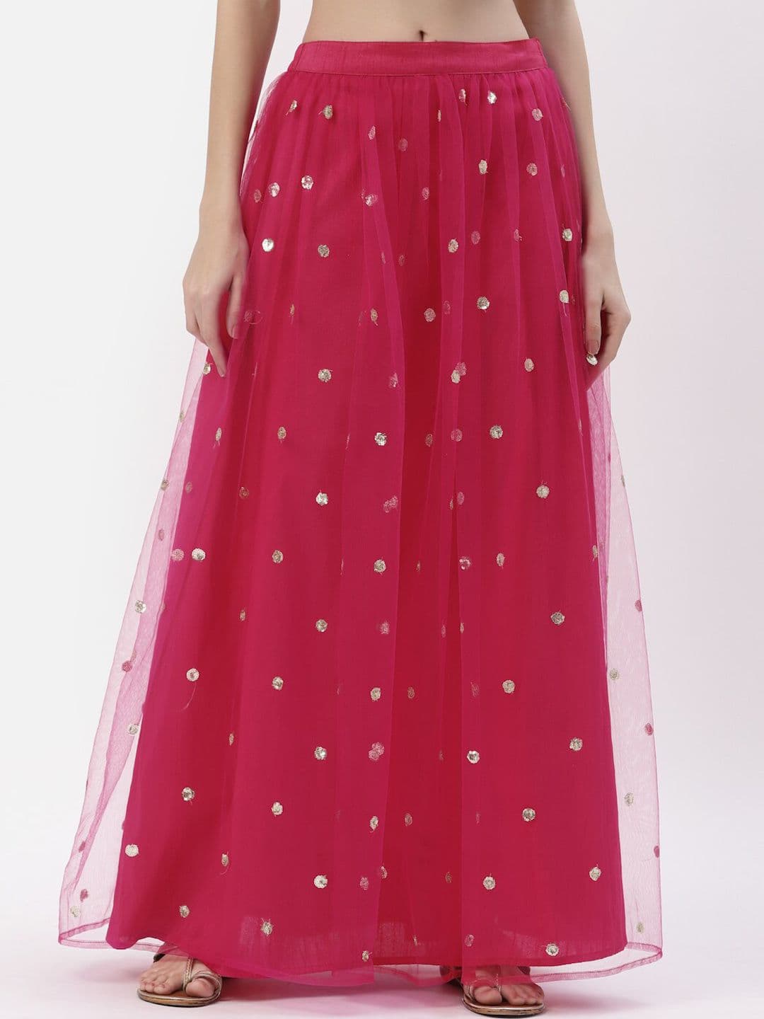 Studio Rasa Women Pink Embroidered Flared Maxi Skirt - view 1