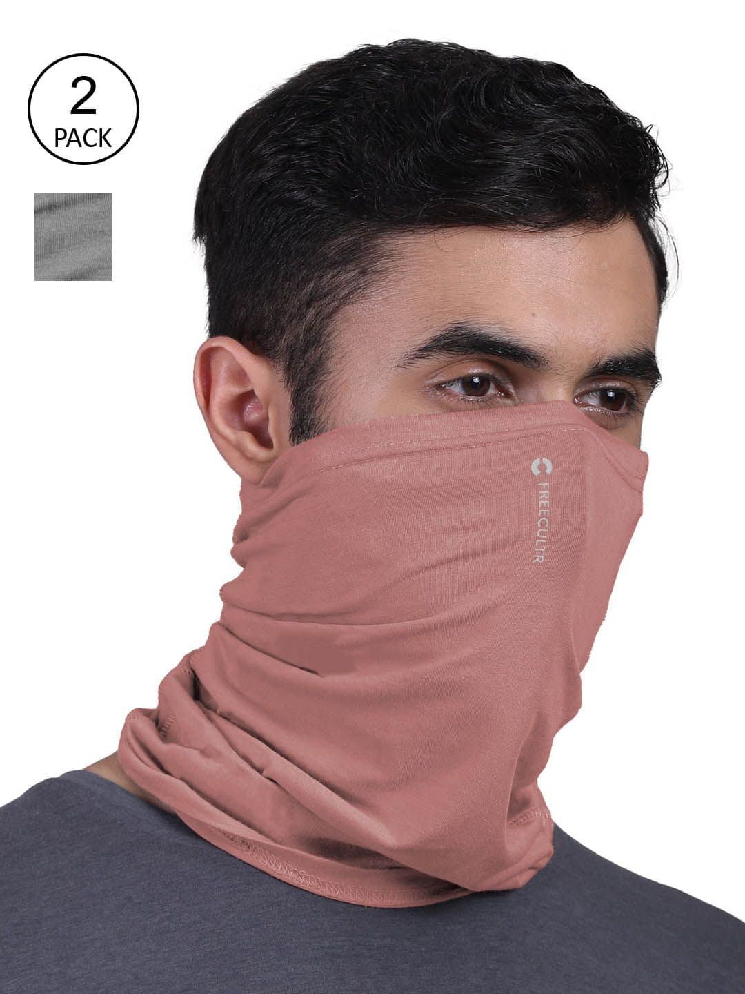FREECULTR Set Of 2 Peach & Charcoal Solid Anti-Microbial Bandana - view 1