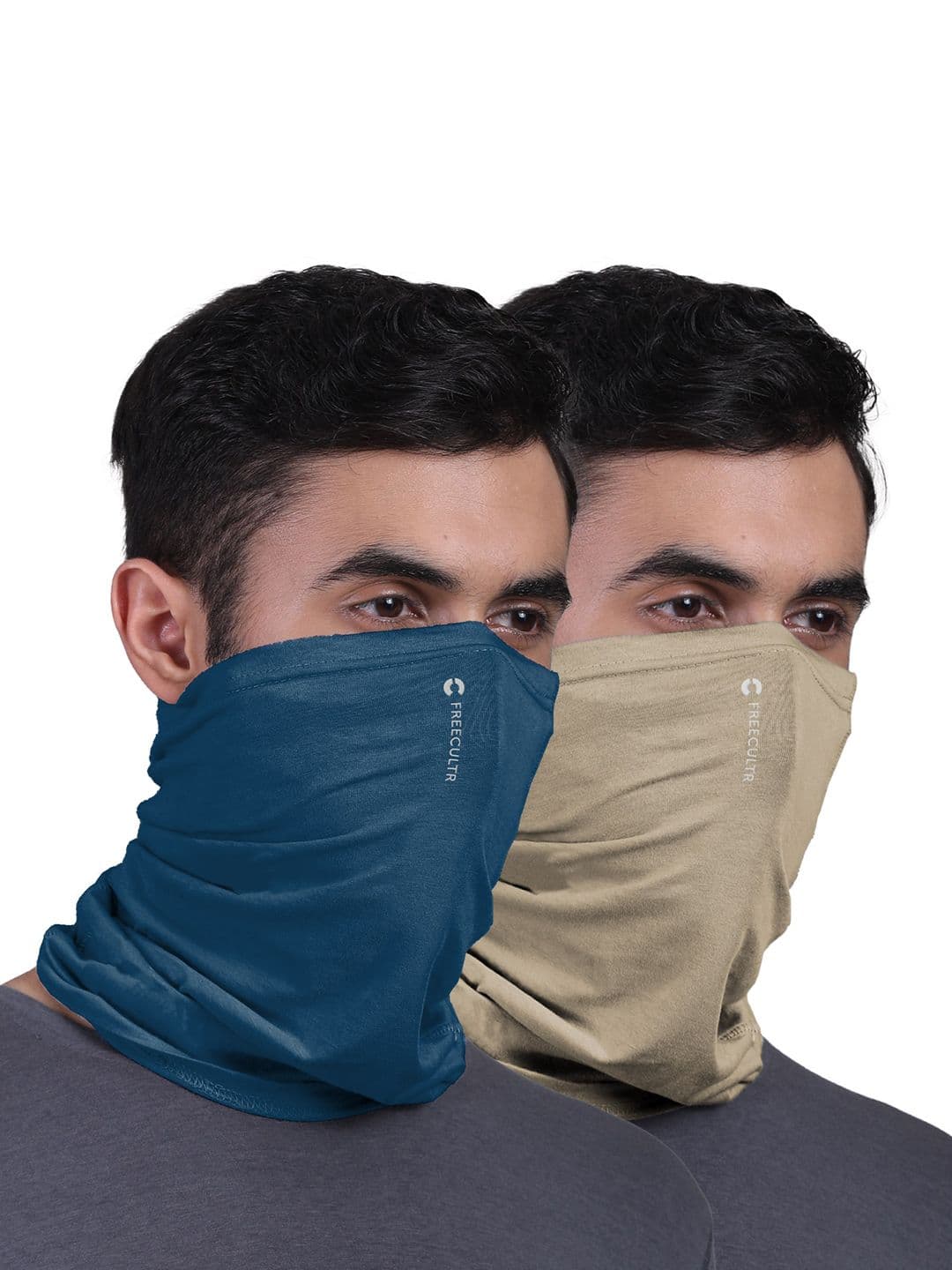FREECULTR Unisex Blue & Beige Pack Of 2 Solid Anti Microbial Bamboo Bandana Headband - view 1