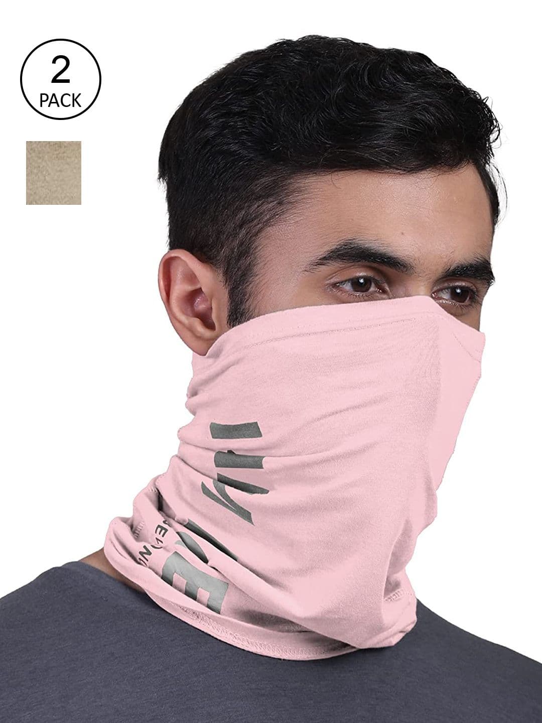 FREECULTR Unisex Pink and Beige Pack Of 2 Printed Anti Microbial Bamboo Bandana Headband - view 1