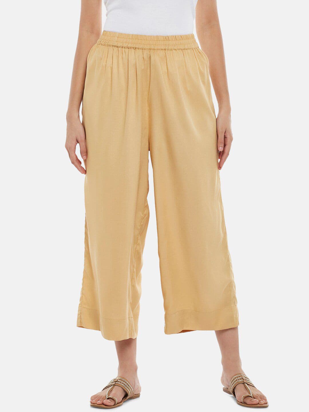 RANGMANCH BY PANTALOONS Women Gold-Toned Solid Cropped Palazzos - view 1