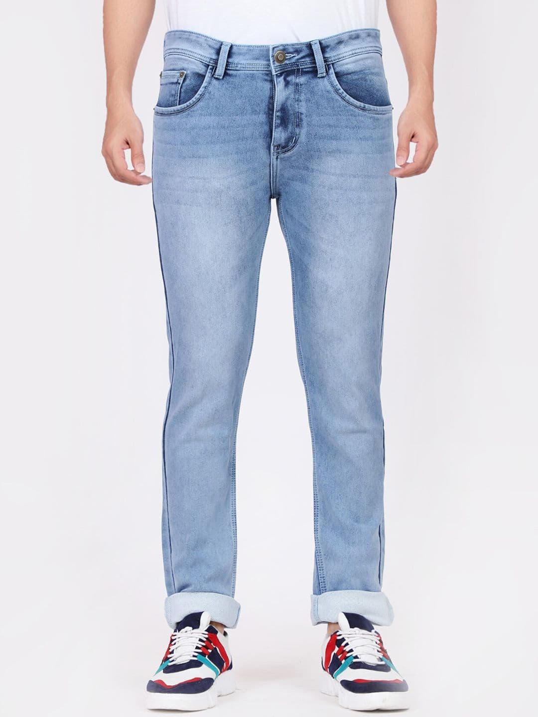 HJ HASASI Men Blue Low Distress Light Fade Stretchable Jeans - view 1