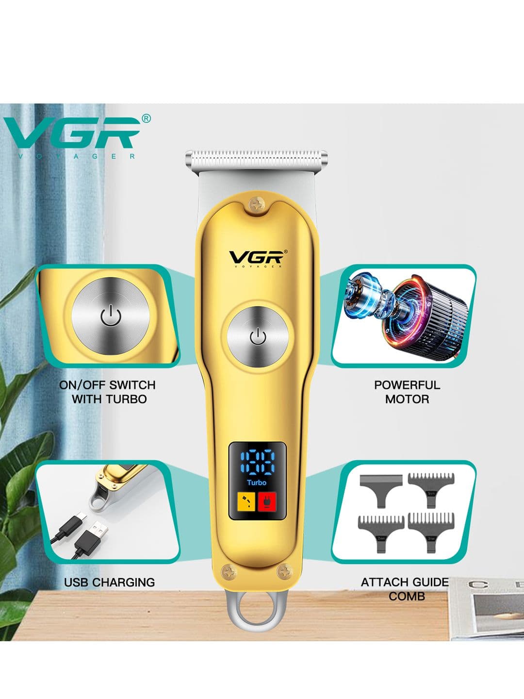 VGR Men Voyager V-290 Professional Hair Clipper Trimmer with 120 Min Runtime - Gold - view 1