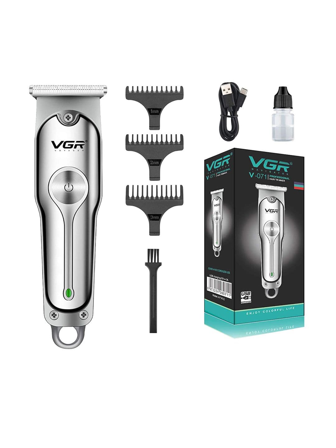 VGR Men Navigator V-071 Professional Hair Trimmer Body Groomer with 120Min Runtime- Silver