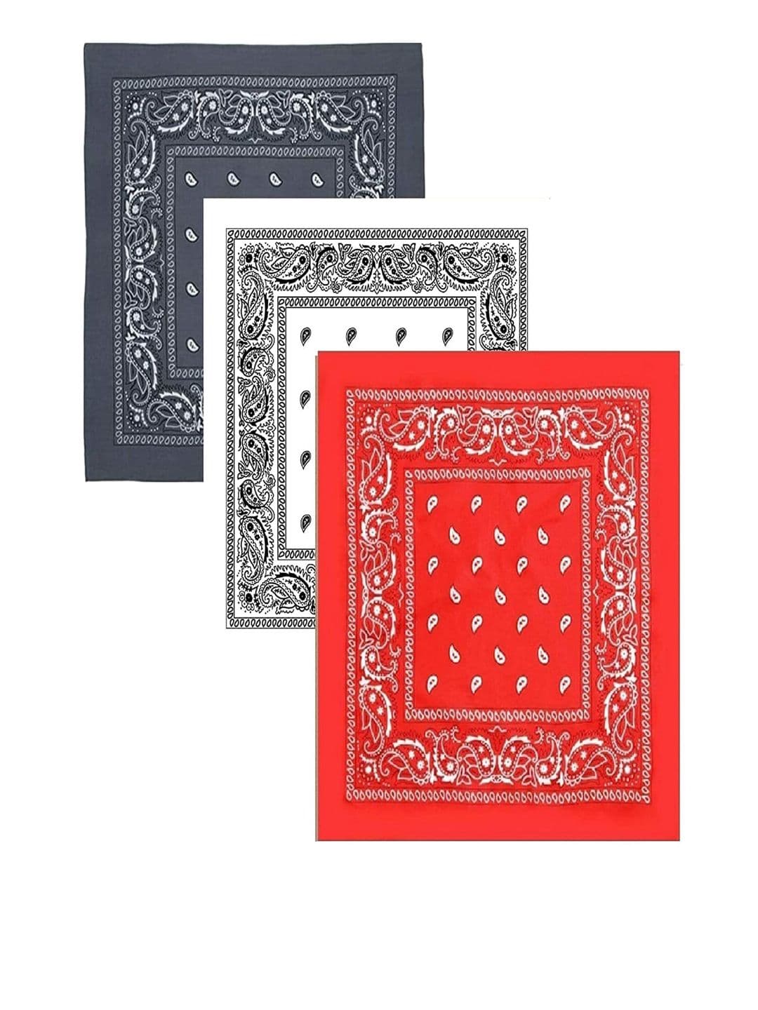 Aadikart Unisex Pack Of 3 Grey & Red Printed Cotton Bandana - view 1