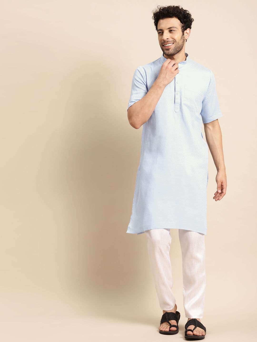 RAJUBHAI HARGOVINDAS Men Blue Pastels Kurta - view 1