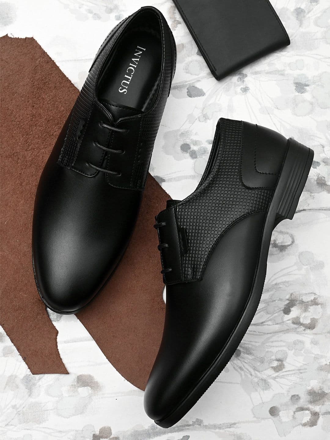 INVICTUS Men Black Solid Faux Leather Formal Derbys - view 1
