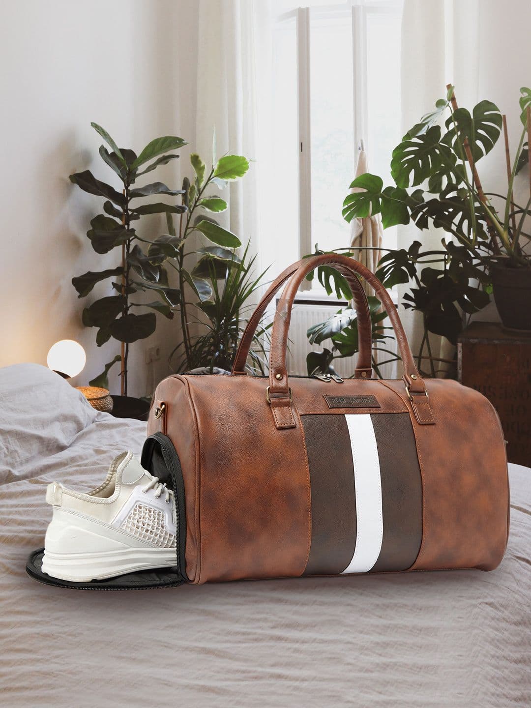FUR JADEN Tan Solid Leather Duffle Bag - view 1