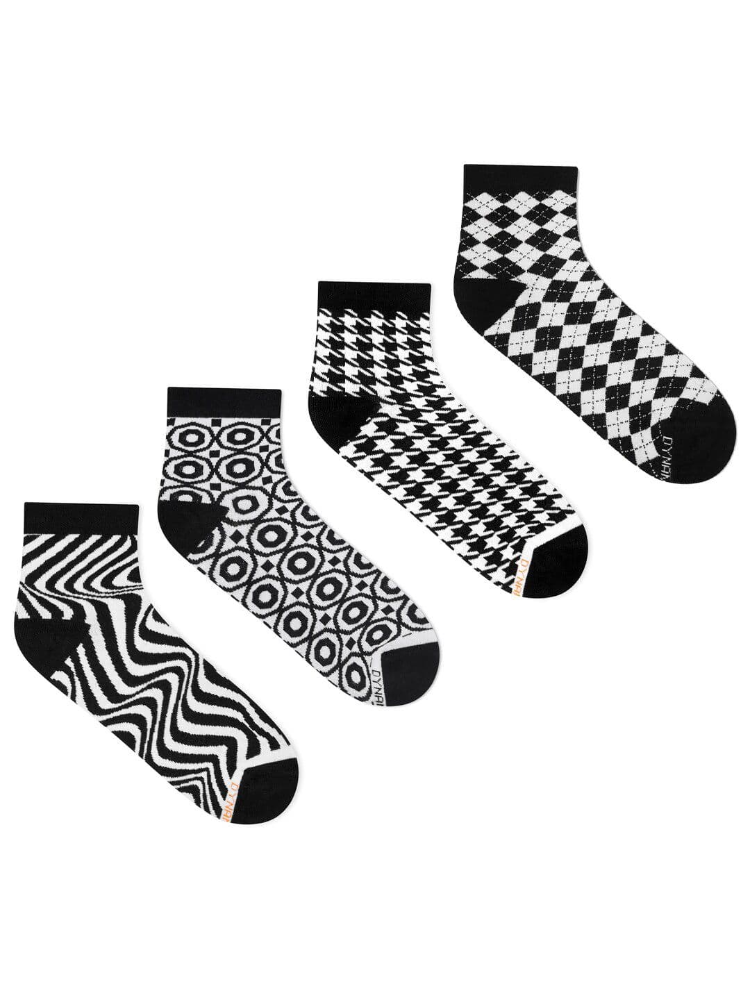 Dynamocks Unisex Pack of 4 Black & White Patterned Ankle-Length Socks - view 1