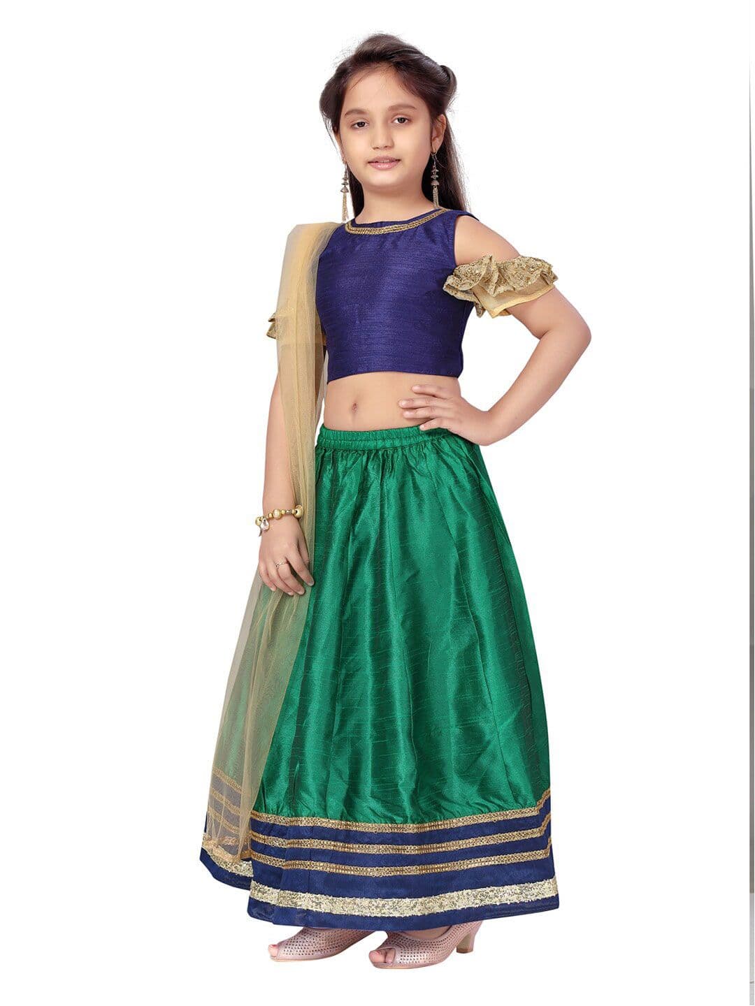 Aarika Girls Navy Blue & Green Ready to Wear Lehenga Choli - view 1