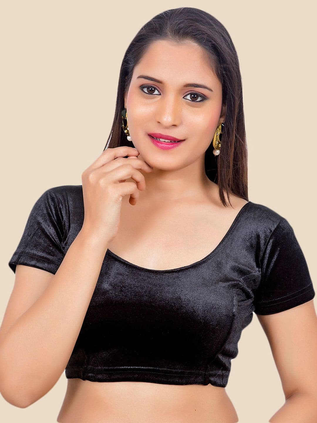 neckbook Women Black Solid Princess Cut Saree Blouse - view 1