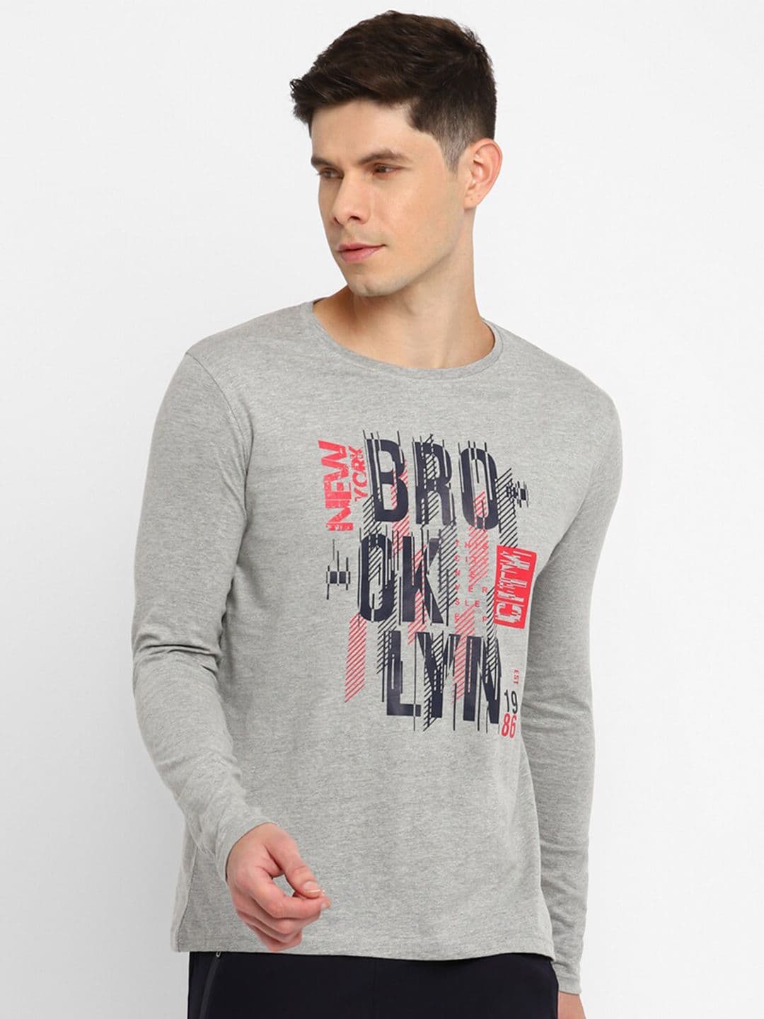 appulse Men Grey Melange Typography Printed Cotton T-shirt - view 1