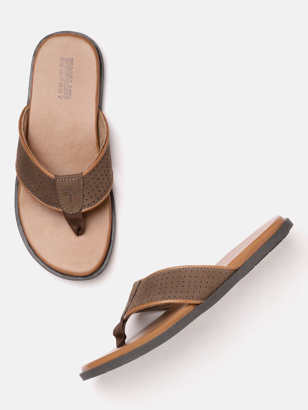 Woodland Men Coffee Brown Perforated Leather Comfort Sandals - view 1