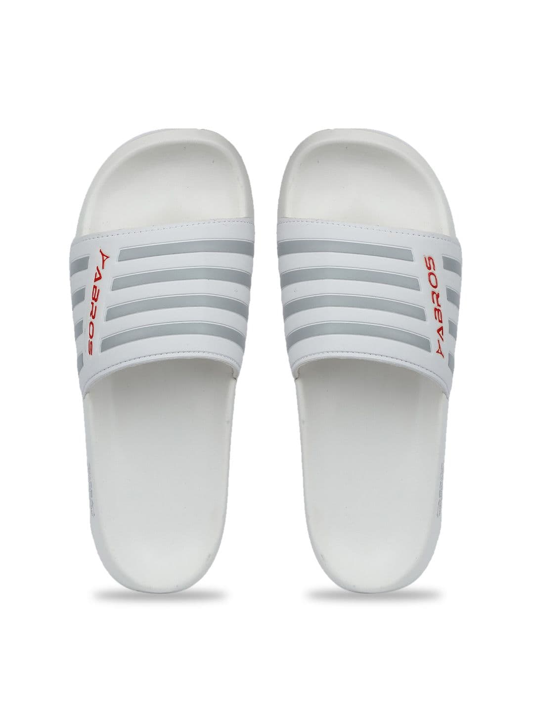 ABROS Men White & Grey Striped Rubber Sliders - view 1