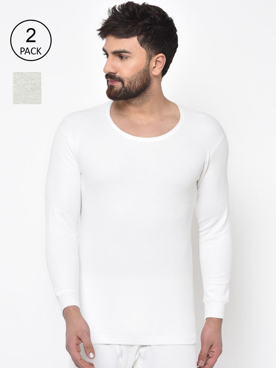 ARMISTO Men Pack of 2 White & Grey Quilted Thermal Tops - view 1