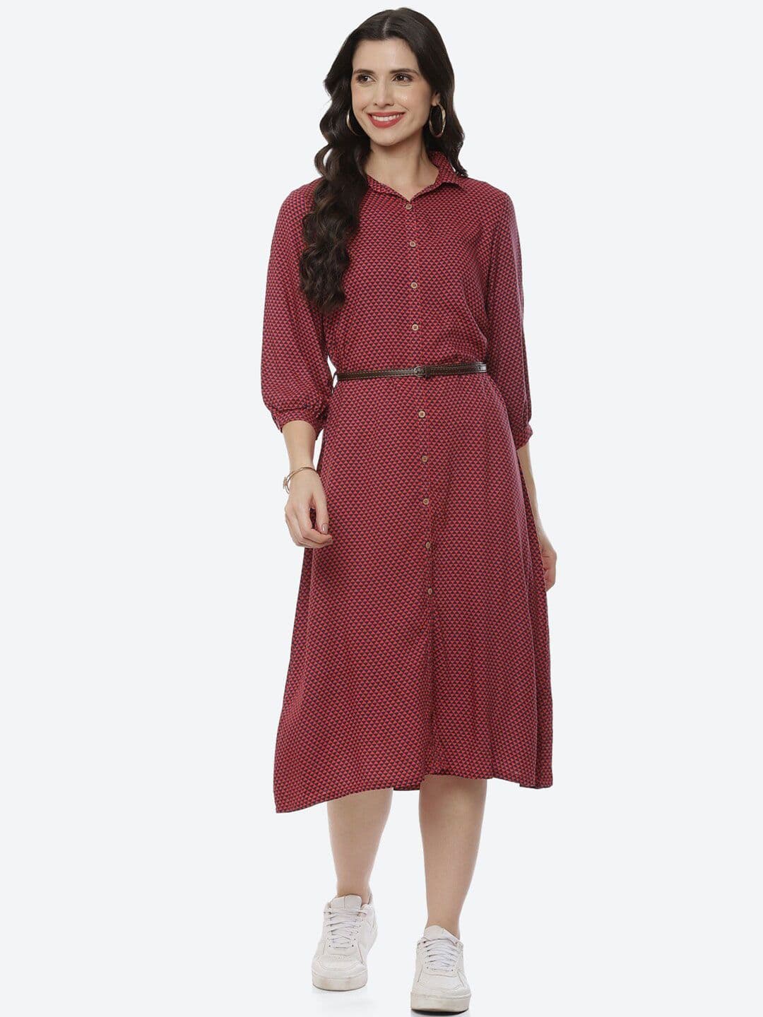Rangriti Women Maroon Shirt Midi Dress - view 1