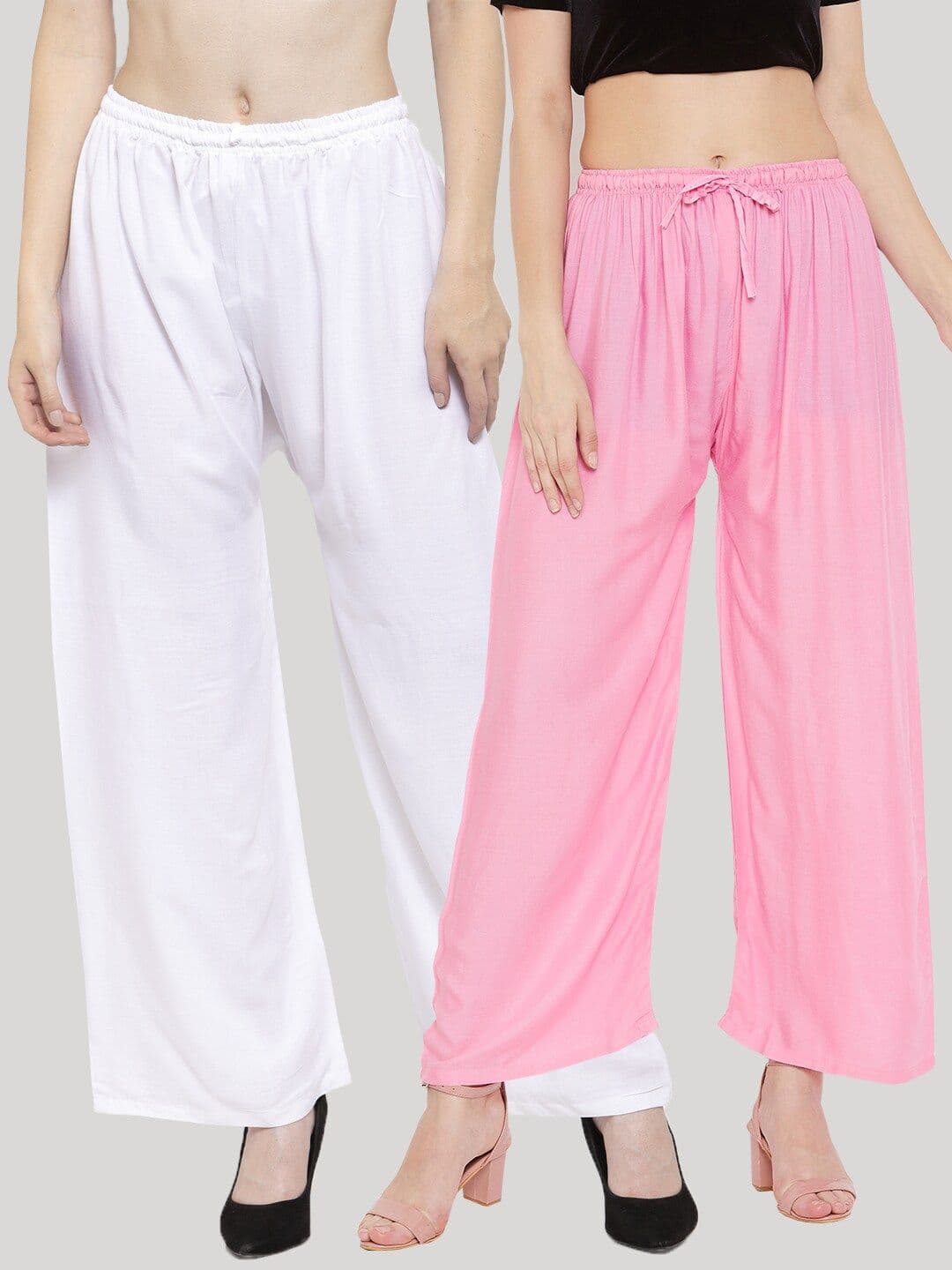 Clora Creation Women Pink & White Pack Of 2 Ethnic Palazzos - view 1