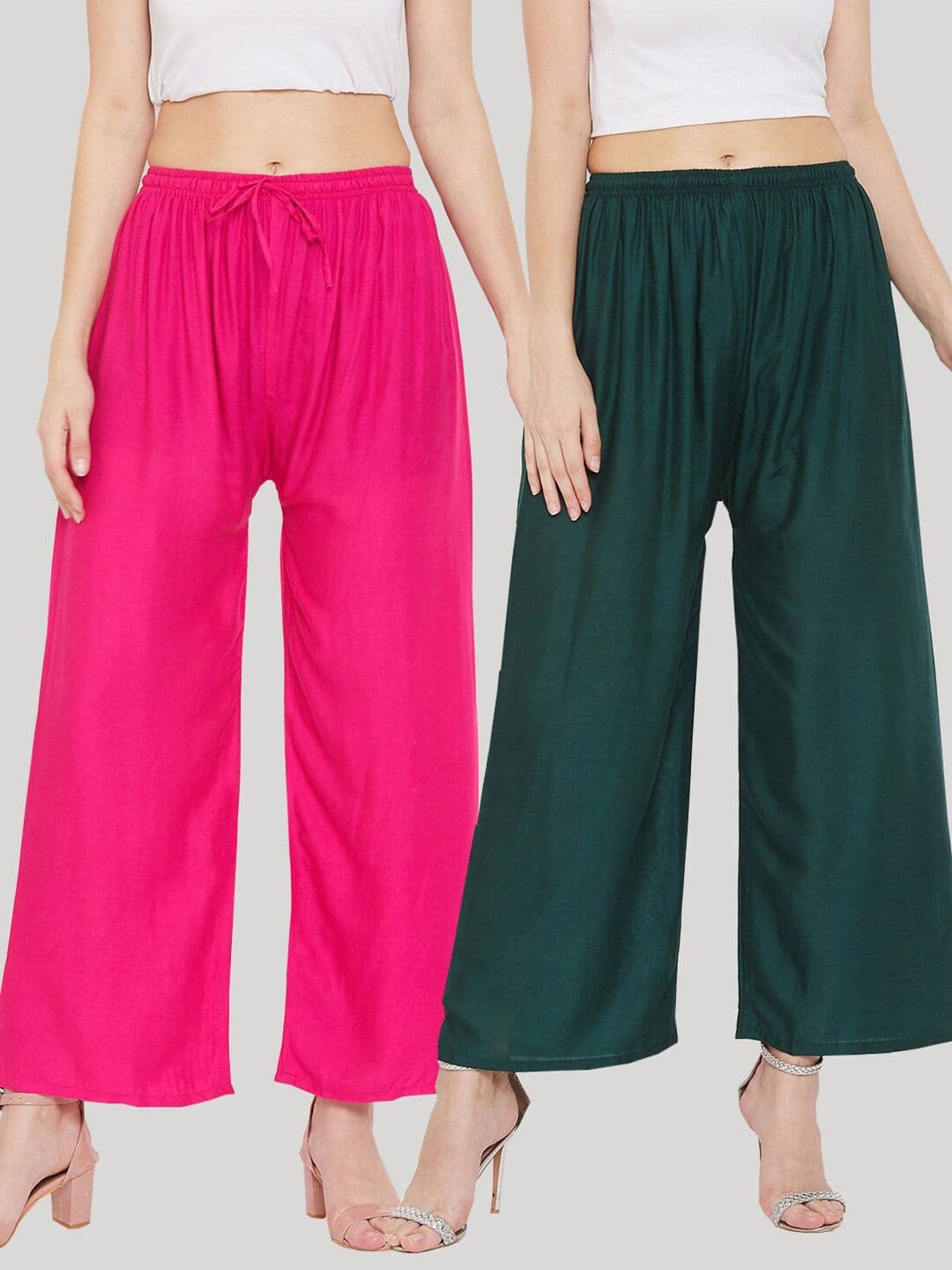 Clora Creation Women Pack Of 2 Pink & Green Ethnic Palazzos - view 1