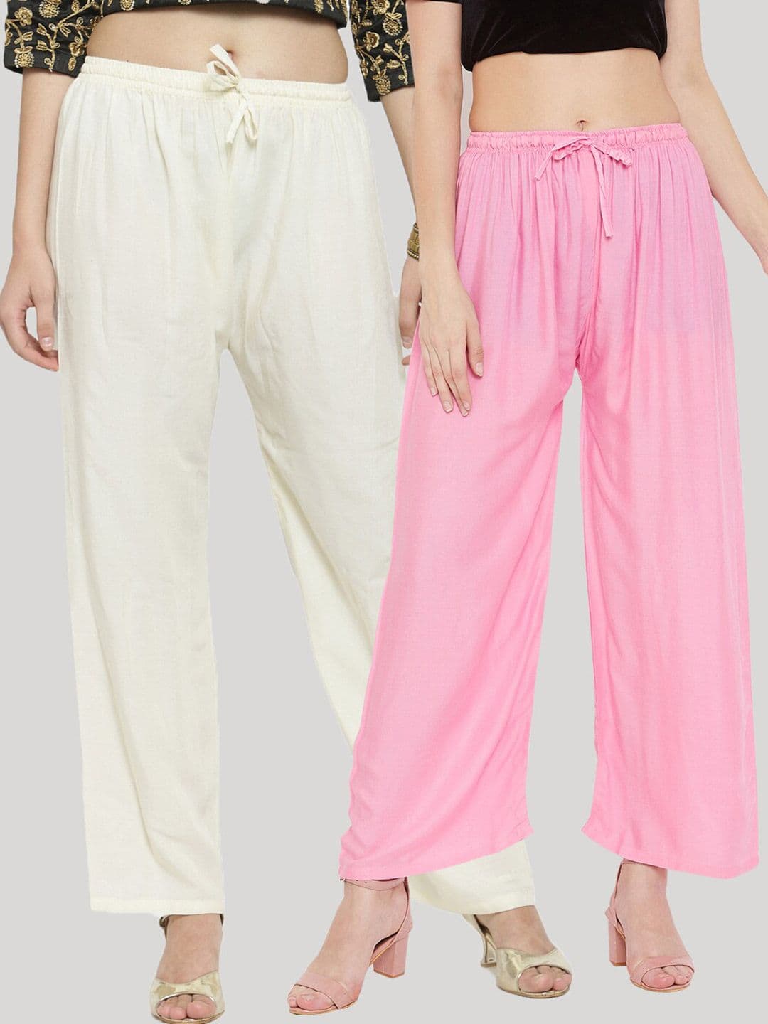 Clora Creation Women Cream-Coloured & Pink Pack Of 2 Palazzos - view 1