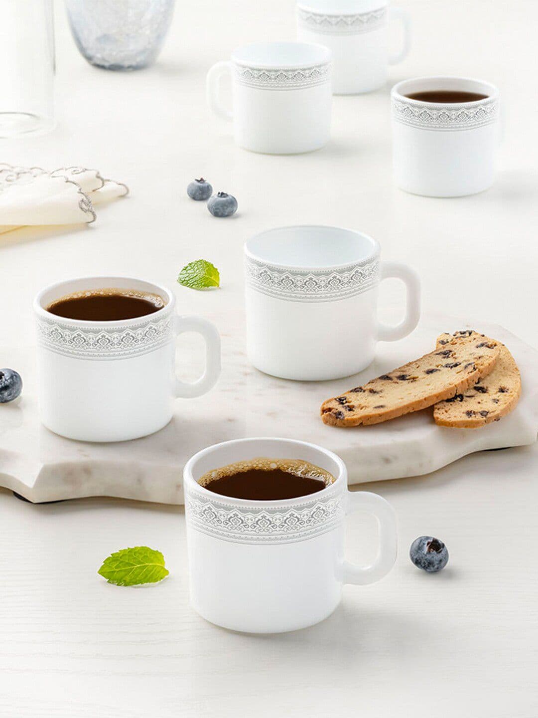 Larah by BOROSIL Chester Name Personalised White Ethnic Motifs Opalware Microwave Safe 6 Piece Mugs-180ml - view 1